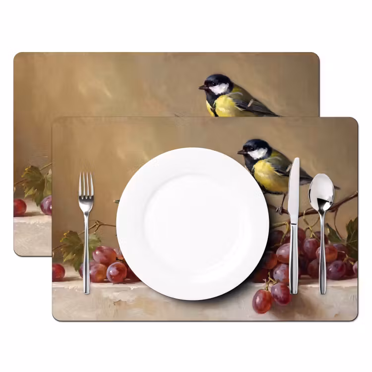 Placemat - 6 pieces - Bird - Grapes - Still Life - Vogel - Druiven - Stilleven Placemat vinyl groot