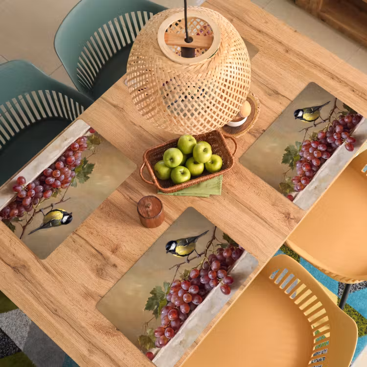 Placemat - 6 pieces - Bird - Grapes - Still Life - Vogel - Druiven - Stilleven Placemat vinyl groot