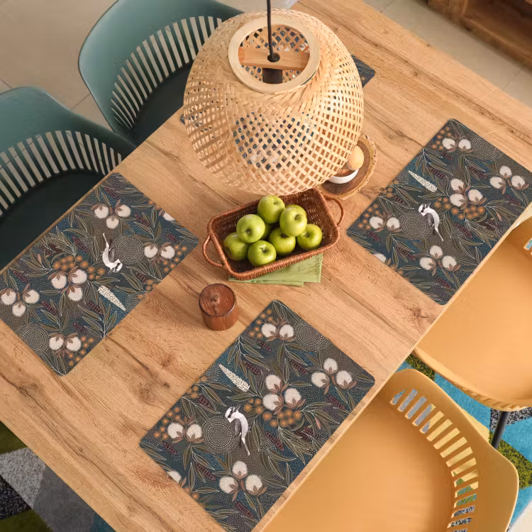 Vogel - Bladeren - Natuur - Illustratie - Groen Placemat vinyl groot -zzsfeer5_Kitchenyeah-website