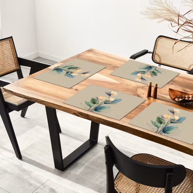 Paradijsvogelbloemen - Blauwgroene bladeren - Beige Placemat vinyl groot -zzsfeer4_Kitchenyeah-website