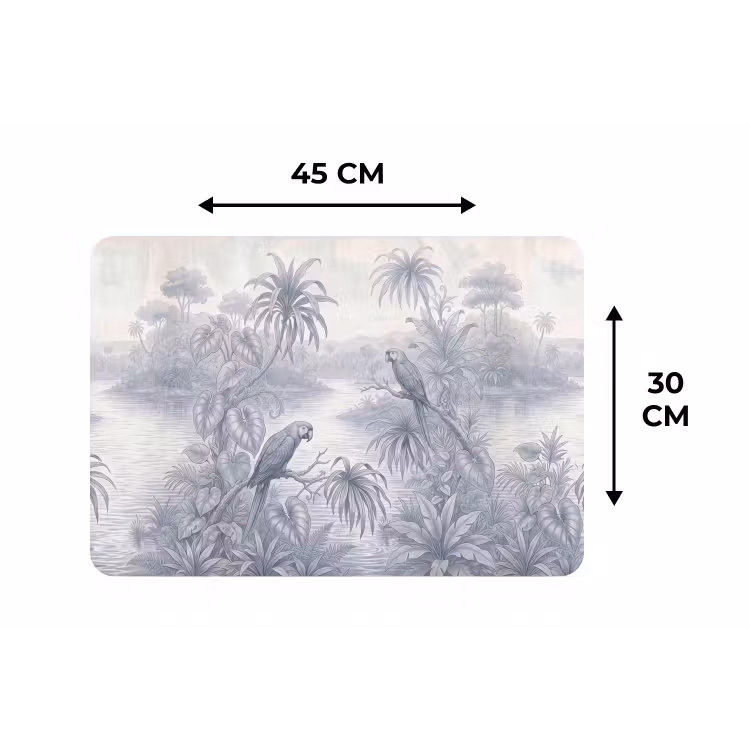 Vogel - Rivier - Tropisch - Illustratie - Blauw Placemat vinyl groot -specs