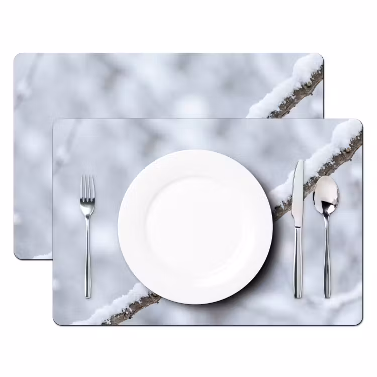 Vogeltje - Sneeuw - Tak - Winter - Zacht Placemat vinyl groot -zzsfeer2_Kitchenyeah-website