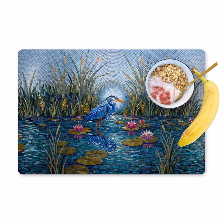 Vogel - Water - Natuur - Abstract - Blauw Placemat vinyl groot -zzzproduct_Kitchenyeah-website