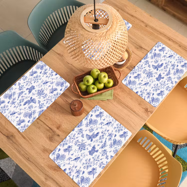 Birds - Flowers - Blue Placemat vinyl groot 368 -zzsfeer5_Kitchenyeah-website