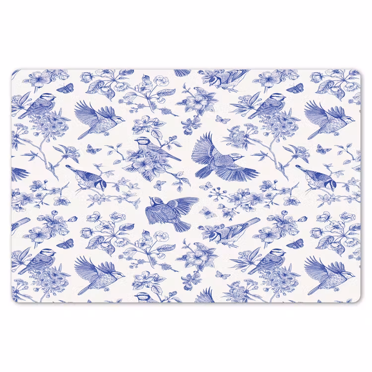 Birds - Flowers - Blue Placemat vinyl groot 368 -zzsfeer1_Kitchenyeah-website