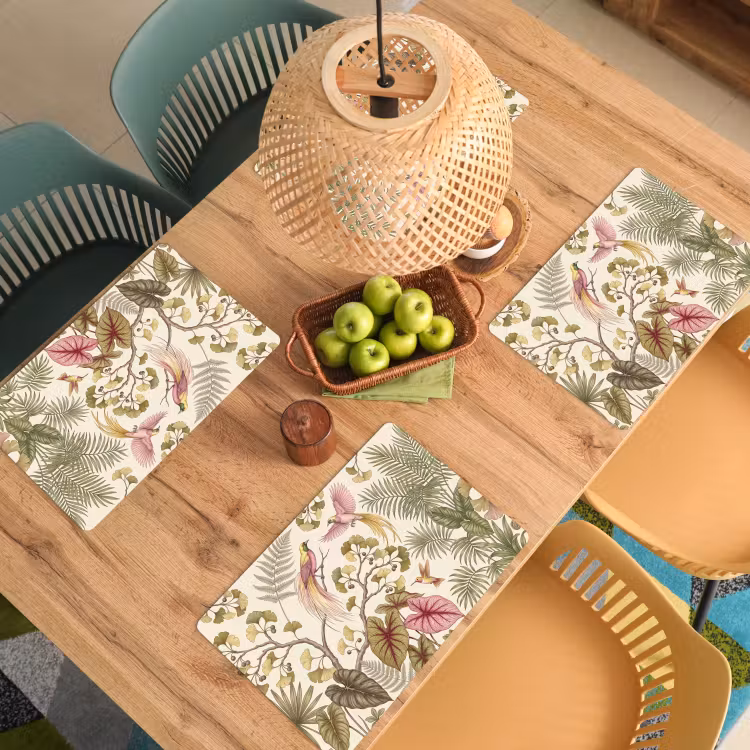 Vogels - Tropisch - Botanisch - Roze Placemat vinyl groot -zzsfeer5_Kitchenyeah-website