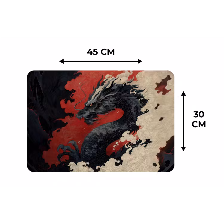 Zwarte draak - Rookwolken - Rood Placemat vinyl groot -specs