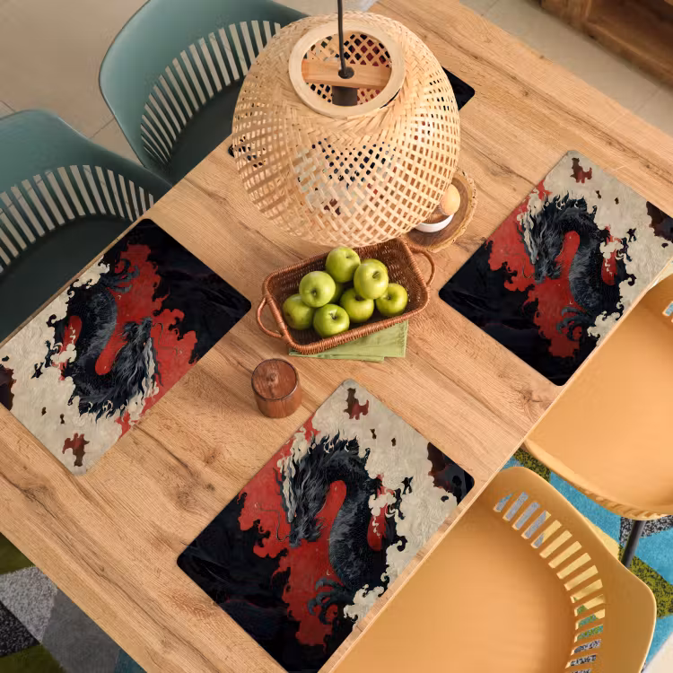 Zwarte draak - Rookwolken - Rood Placemat vinyl groot -zzsfeer5_Kitchenyeah-website