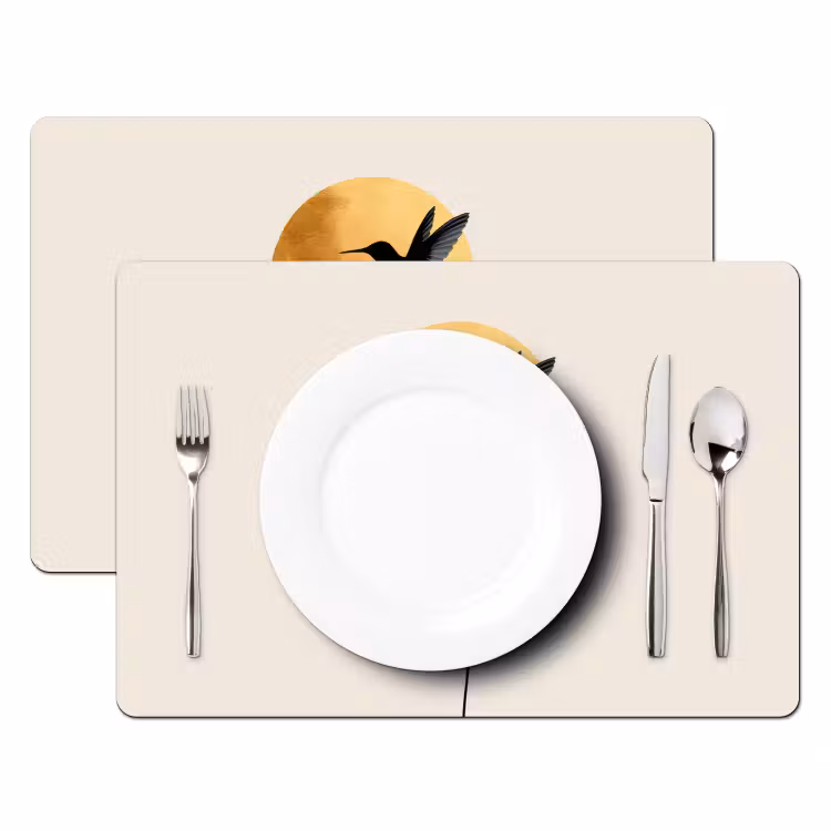 Zwarte kolibrie - Bloem - Gouden cirkel Placemat vinyl groot -zzsfeer2_Kitchenyeah-website