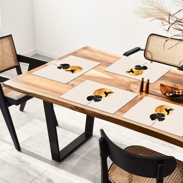 Zwarte kolibrie - Bloem - Gouden cirkel Placemat vinyl groot -zzsfeer4_Kitchenyeah-website
