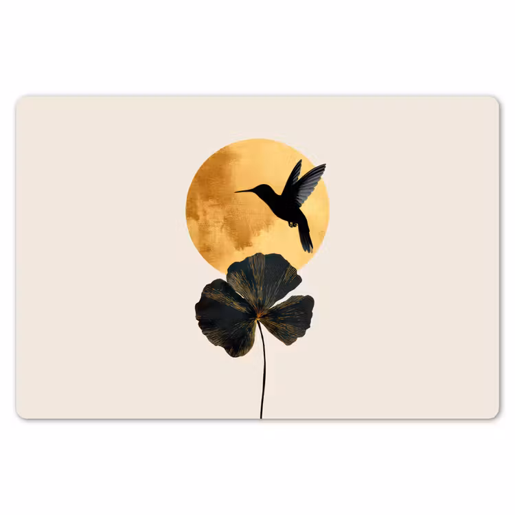 Zwarte kolibrie - Bloem - Gouden cirkel Placemat vinyl groot -zzsfeer1_Kitchenyeah-website