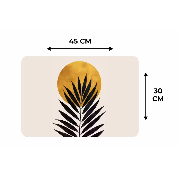 Zwart palmblad - Gouden cirkel - Beige achtergrond Placemat vinyl groot -specs