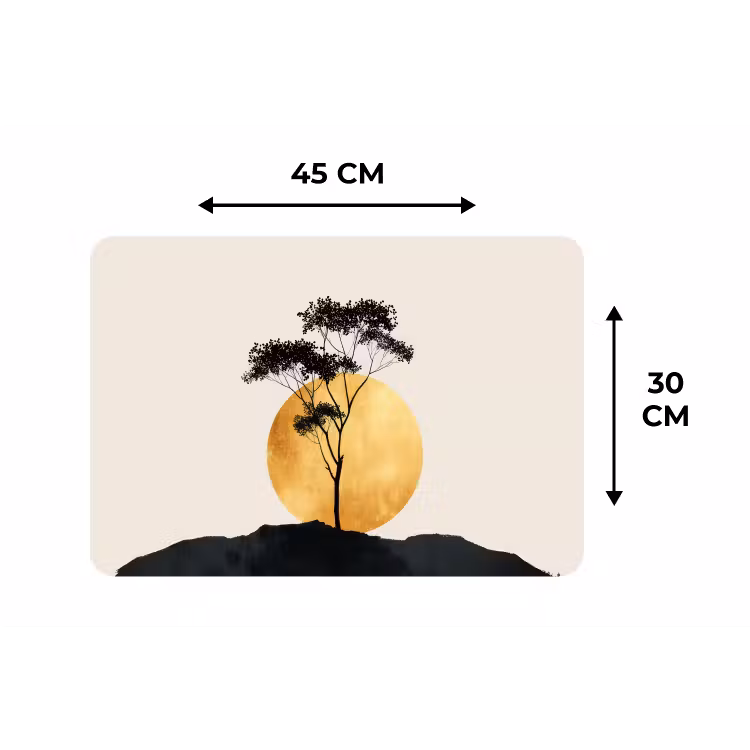 Zwarte boom - Gouden cirkel - Heuvel Placemat vinyl groot -specs