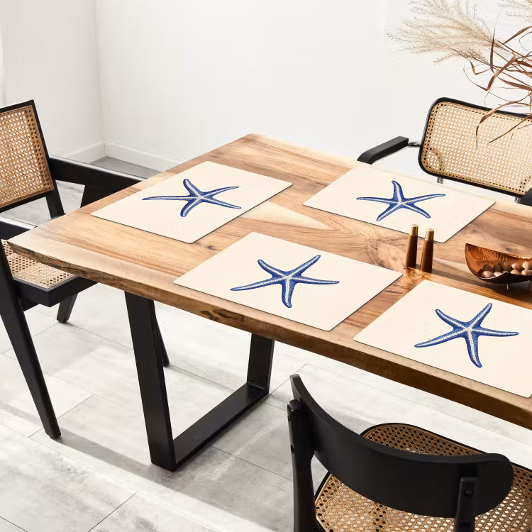 Blauwe zeester - Minimalistisch - Beige Placemat vinyl groot -zzsfeer4_Kitchenyeah-website