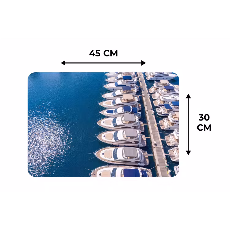 Boot - Jachthaven - Water - Zomer - Blauw Placemat vinyl groot -specs