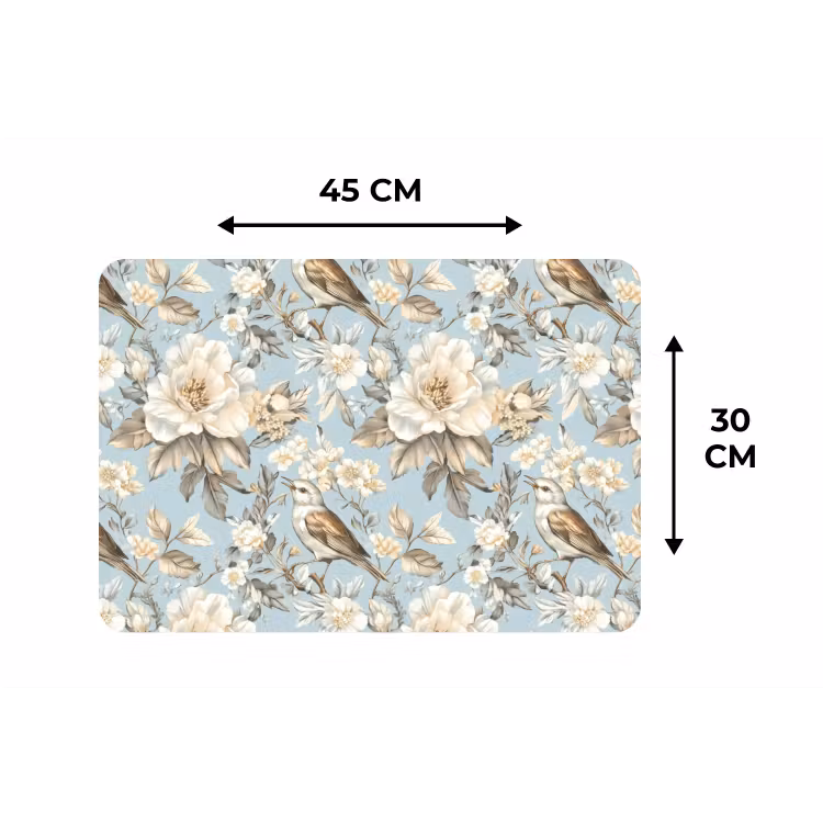Botanisch - Zangvogel - Blauw Placemat vinyl groot 368 -specs