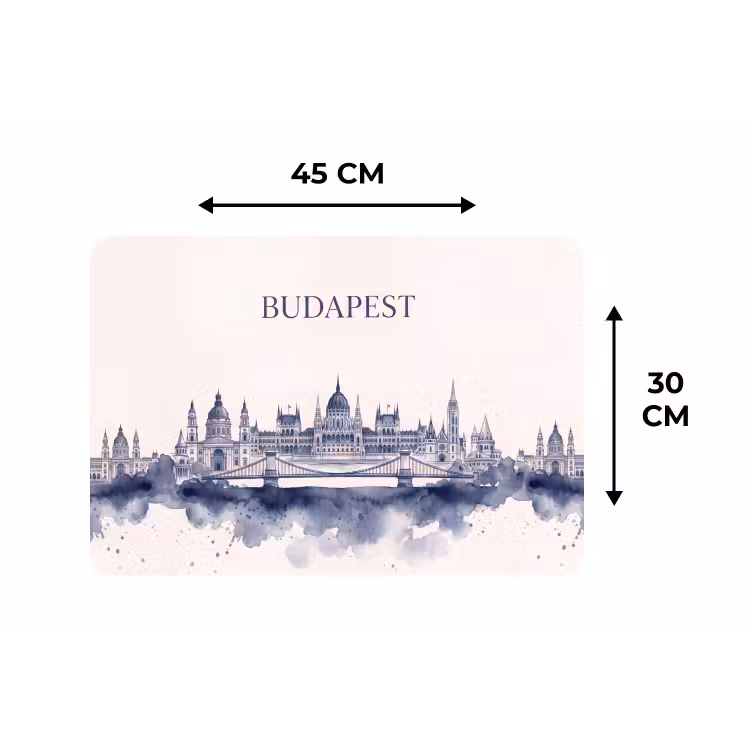 Boedapest - Skyline - Architectuur - Aquarel - Blauw Placemat vinyl groot -specs