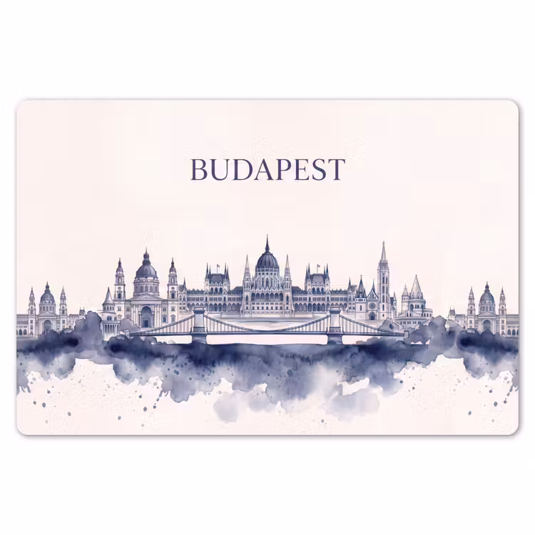 Boedapest - Skyline - Architectuur - Aquarel - Blauw Placemat vinyl groot -zzsfeer1_Kitchenyeah-website
