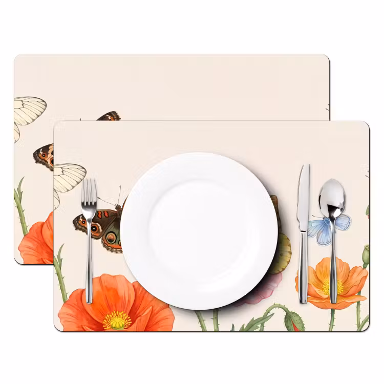 Vlinders - Klaprozen - Illustratie - Kleurrijk Placemat vinyl groot -zzsfeer2_Kitchenyeah-website