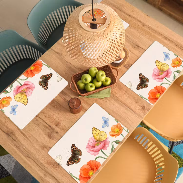 Vlinders - Klaprozen - Illustratie - Kleurrijk Placemat vinyl groot -zzsfeer5_Kitchenyeah-website