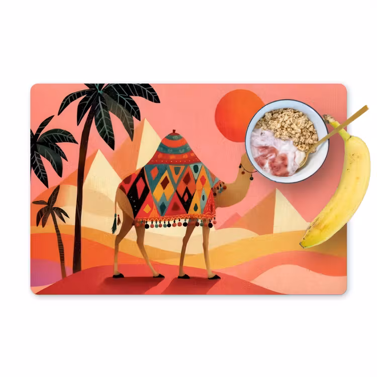 Kameel - Pyramides - Rode zon Placemat vinyl groot -zzzproduct_Kitchenyeah-website