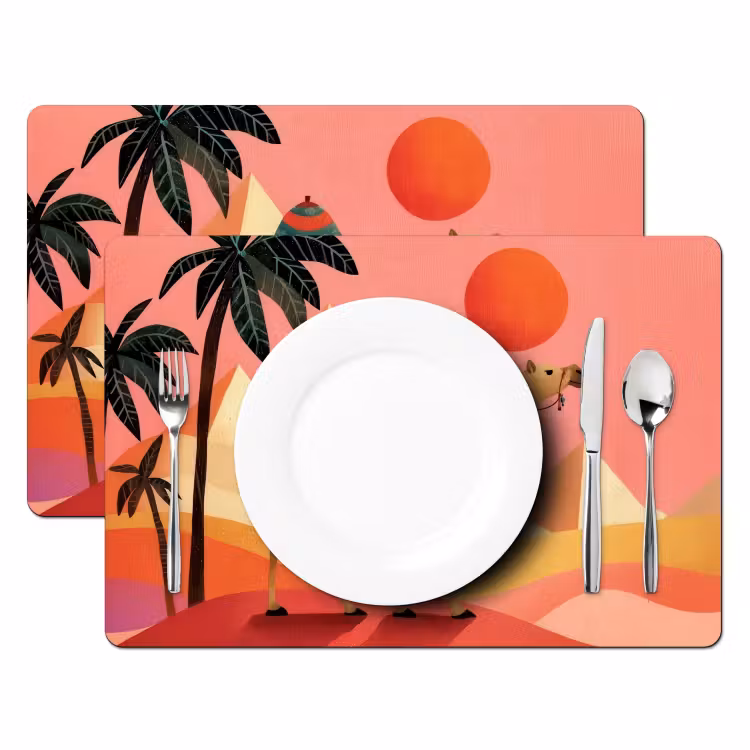 Kameel - Pyramides - Rode zon Placemat vinyl groot -zzsfeer2_Kitchenyeah-website