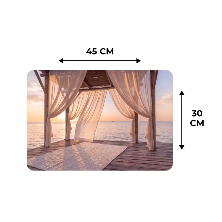 Overkapping - Zee - Zonsondergang - Vakantie - Rust Placemat vinyl groot -specs