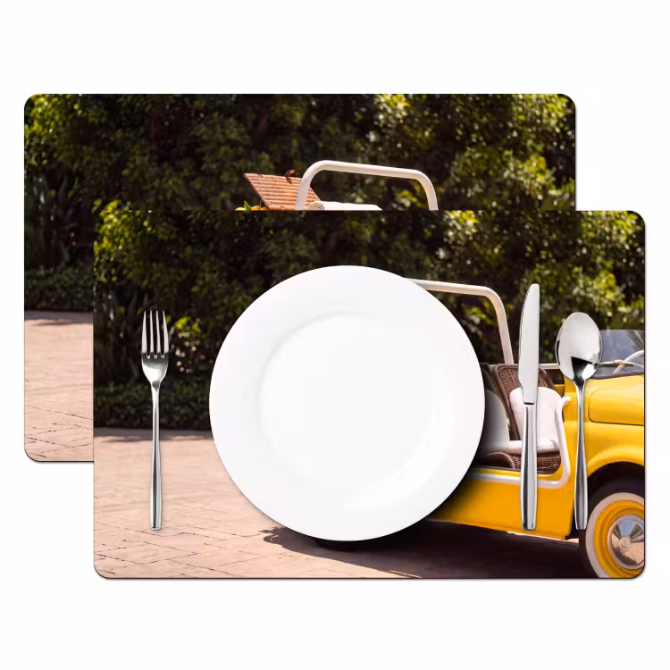 Auto - Picknick - Zomer - Geel Placemat vinyl groot -zzsfeer2_Kitchenyeah-website