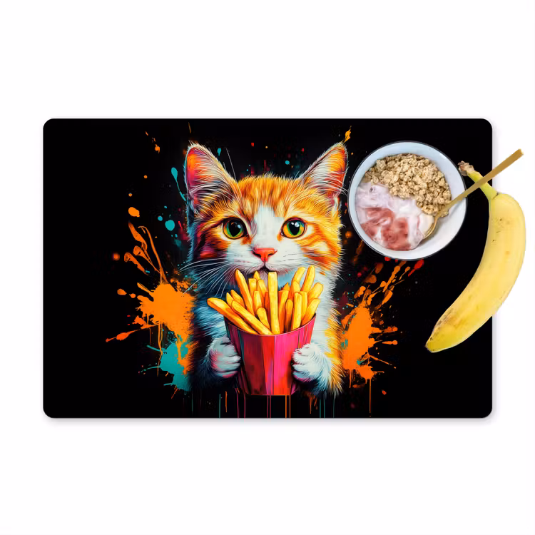 Kat - Eten - Patat - Graffiti - Abstract Placemat vinyl groot -zzzproduct_Kitchenyeah-website