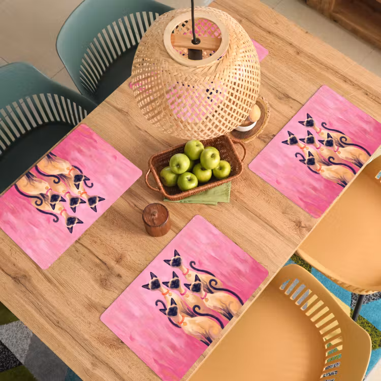 Kat - Groep - Dieren - Modern - Roze Placemat vinyl groot -zzsfeer5_Kitchenyeah-website