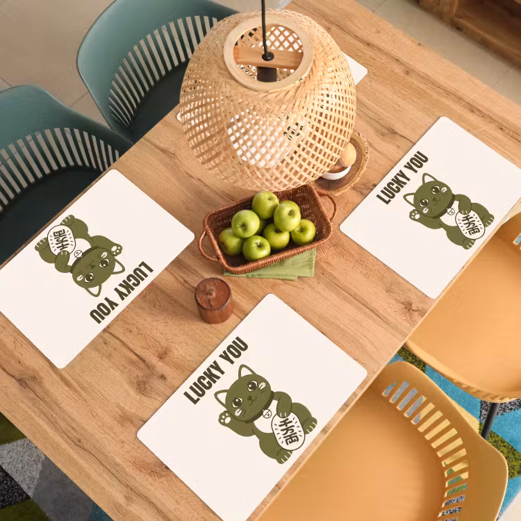 Kat - Geluk - Dieren - Modern - Groen Placemat vinyl groot -zzsfeer5_Kitchenyeah-website
