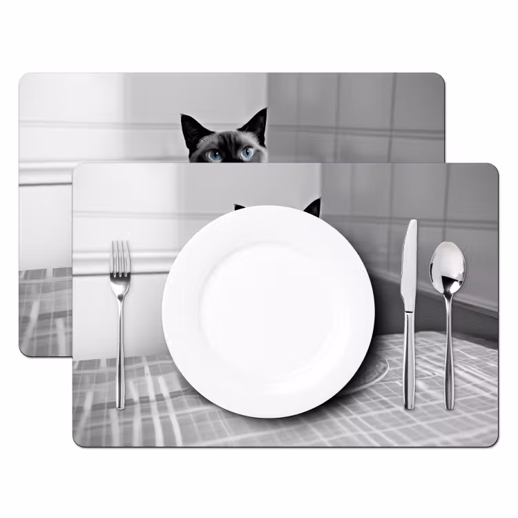 Kat - Siamees - Zwart Wit - Schattig - Dieren Placemat vinyl groot -zzsfeer2_Kitchenyeah-website