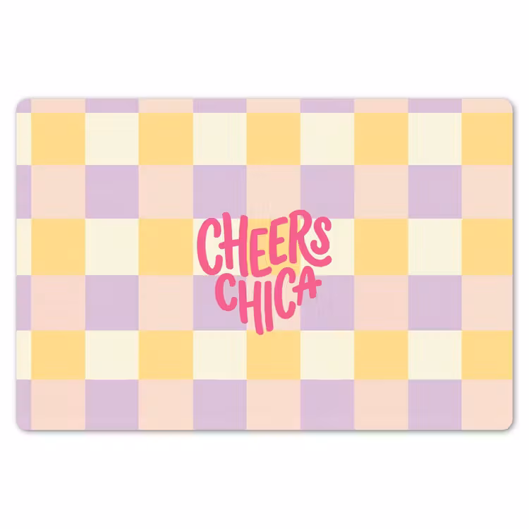 Cheers Chica - Ruitjes - Lila - Geel Placemat vinyl groot -zzsfeer1_Kitchenyeah-website