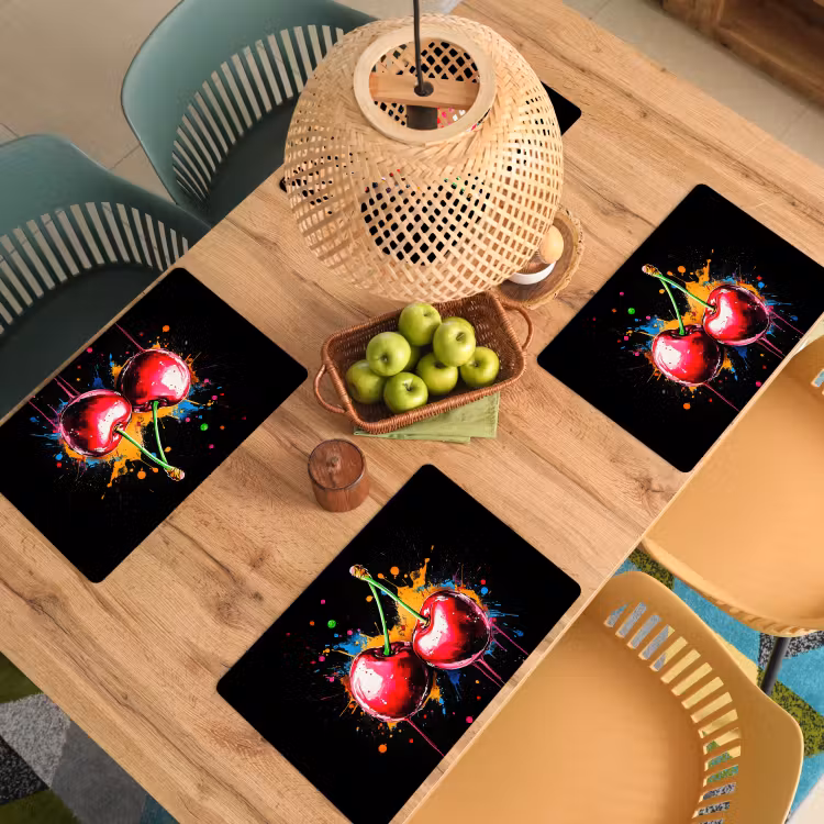Kersen - Fruit - Graffiti - Verf - Abstract - Modern - Kleurrijk Placemat vinyl groot -zzsfeer5_Kitchenyeah-website