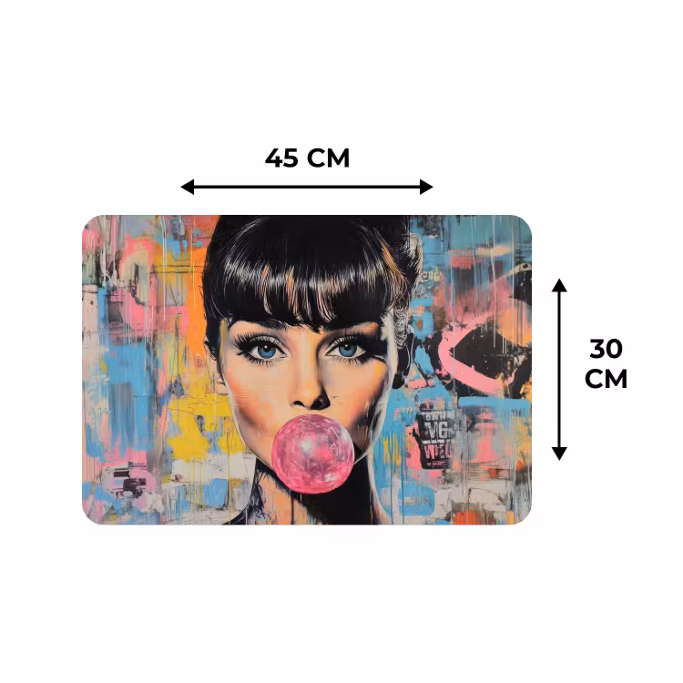 Kauwgom - Vrouw - Penseelstreken - Modern Placemat vinyl groot -specs