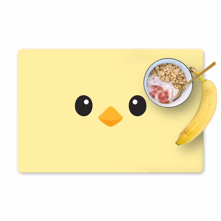 Kuiken - Vrolijk - Geel - Minimalistisch Placemat vinyl groot -zzzproduct_Kitchenyeah-website