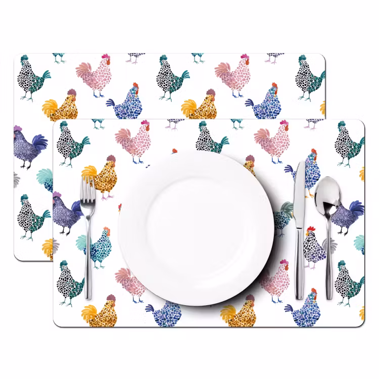 Kippen -Aquarel - Kleurrijk Placemat vinyl groot 368 -zzsfeer2_Kitchenyeah-website