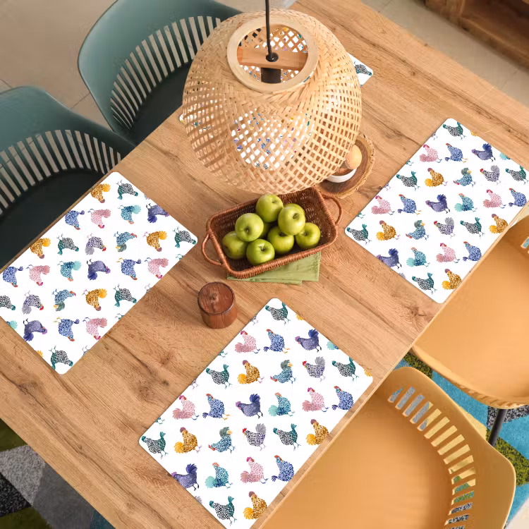 Kippen -Aquarel - Kleurrijk Placemat vinyl groot 368 -zzsfeer5_Kitchenyeah-website