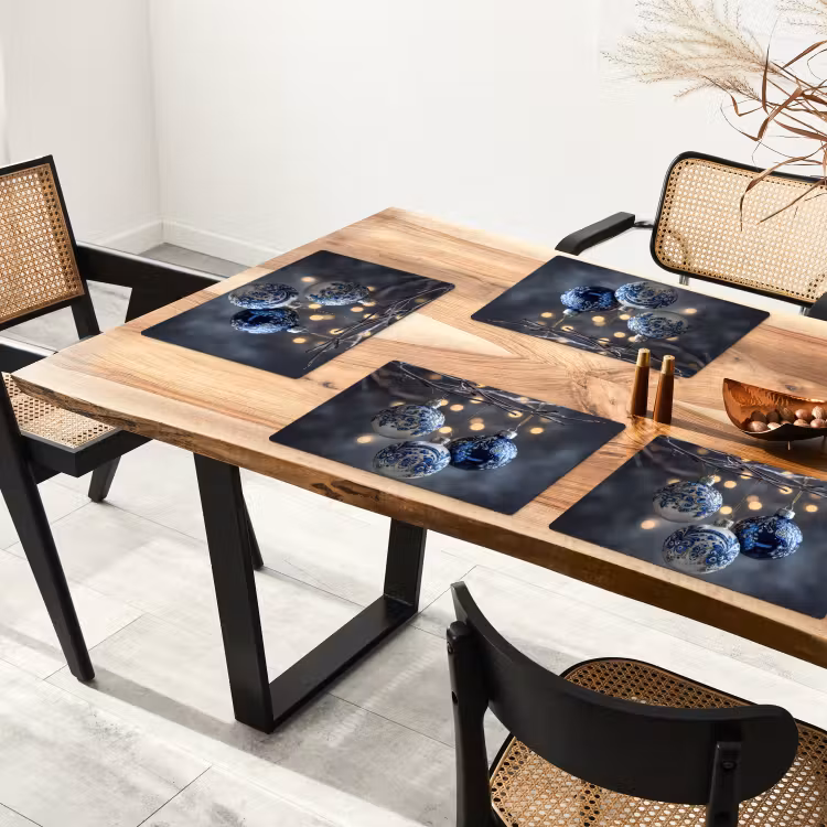 Kerstbal - Versierd - Blauw Placemat vinyl groot -zzsfeer4_Kitchenyeah-website