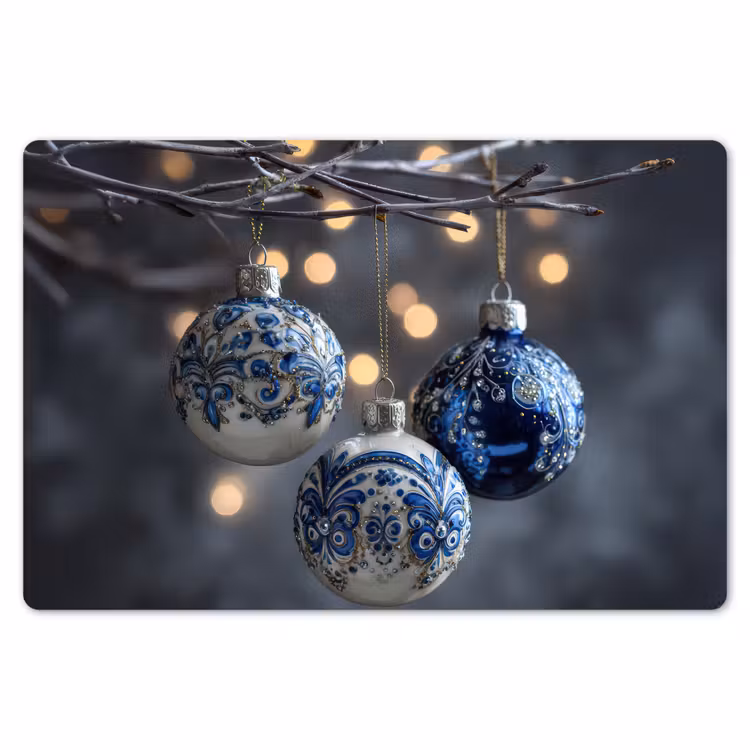 Kerstbal - Versierd - Blauw Placemat vinyl groot -zzsfeer1_Kitchenyeah-website