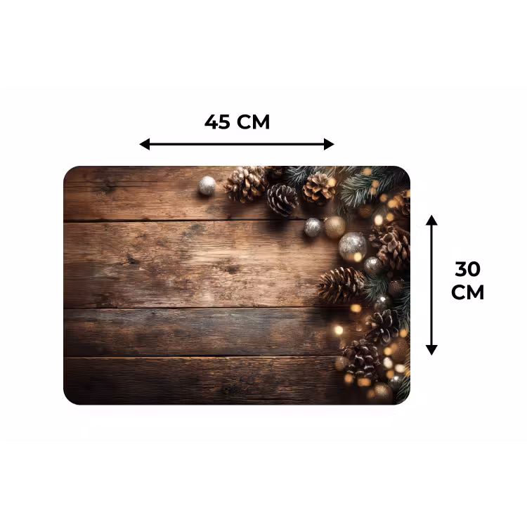 Kersthoekdecoratie - Dennenappels - Lichtjes Placemat vinyl groot -specs