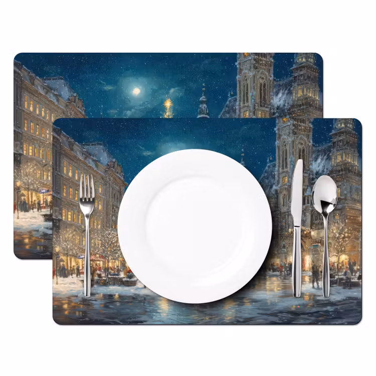Kerstnacht - Stadsplein - Meerkleurig Placemat vinyl groot -zzsfeer2_Kitchenyeah-website