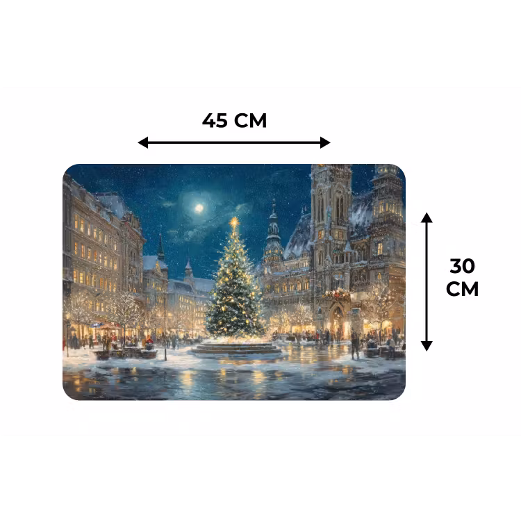 Kerstnacht - Stadsplein - Meerkleurig Placemat vinyl groot -specs