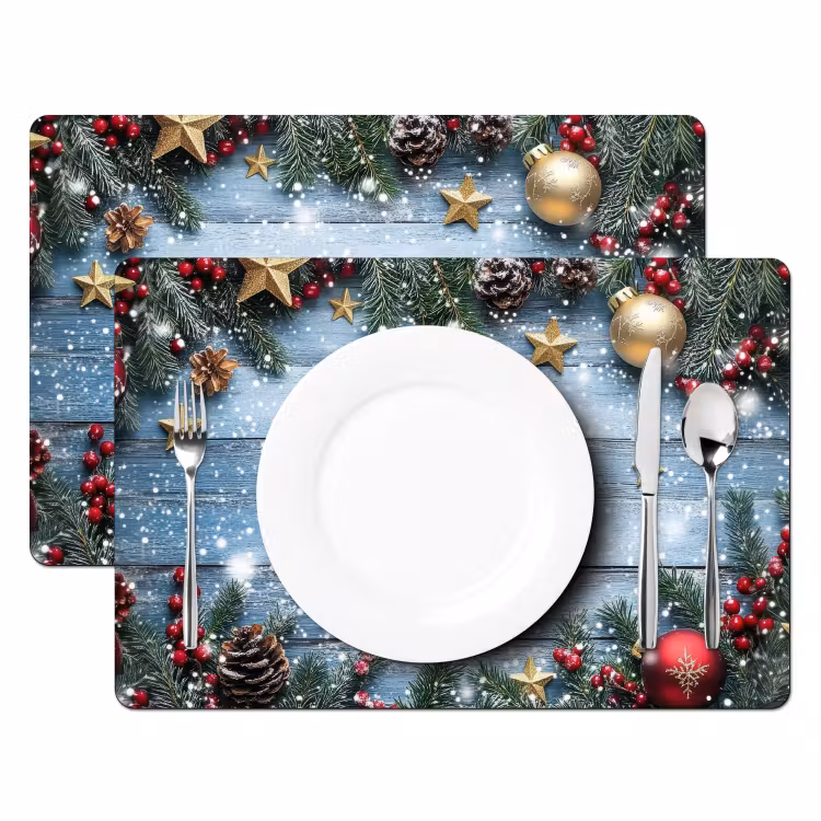 Kerstomlijsting - Sneeuw - Meerkleurig Placemat vinyl groot -zzsfeer2_Kitchenyeah-website