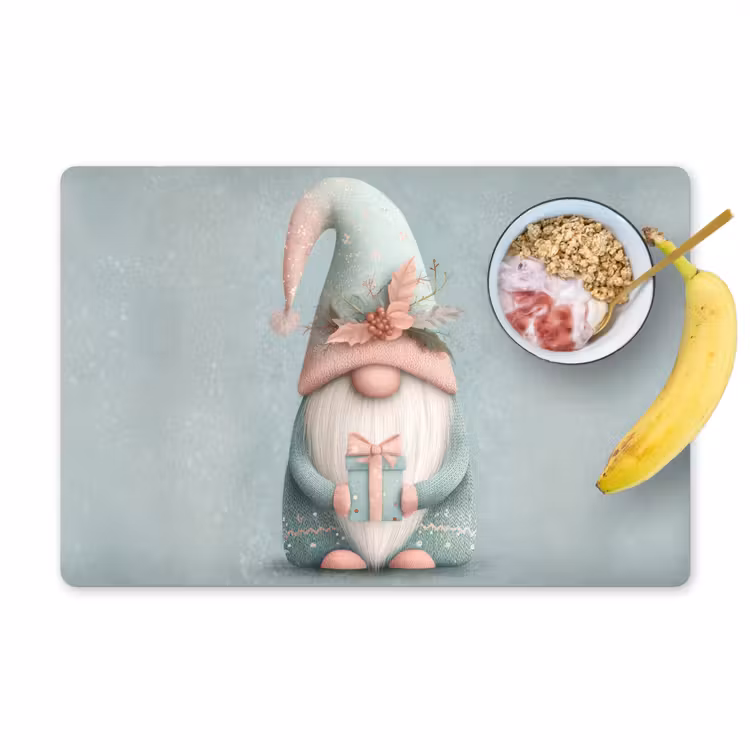 Kerstgnome - Cadeau - Groen Placemat vinyl groot -zzzproduct_Kitchenyeah-website