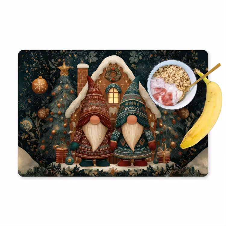 Kerst - Gnomen - Peperkoekhuisje - Rood - Groen Placemat vinyl groot -zzzproduct_Kitchenyeah-website
