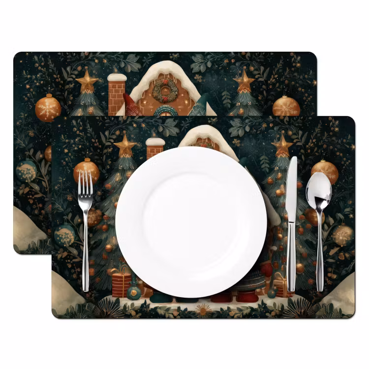 Kerst - Gnomen - Peperkoekhuisje - Rood - Groen Placemat vinyl groot -zzsfeer2_Kitchenyeah-website