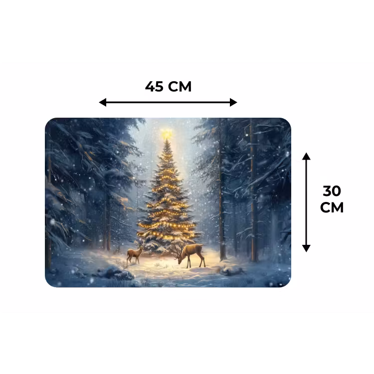 Kerstlicht - Woud - Hert - Donker Placemat vinyl groot -specs
