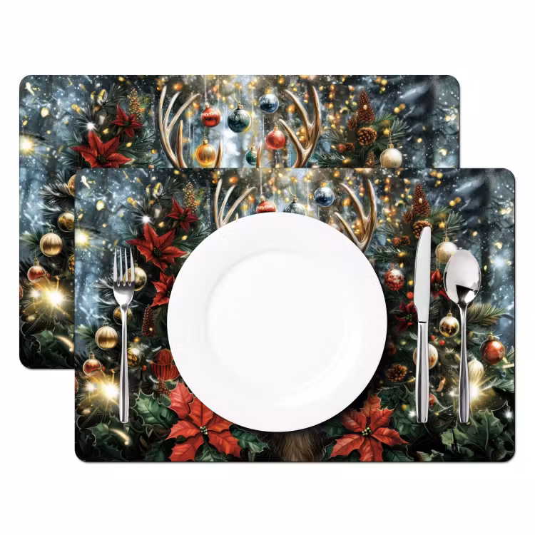 Kerstfeest - Dennenbos - Rood Placemat vinyl groot -zzsfeer2_Kitchenyeah-website