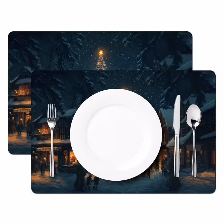 Kerstfeest - Dorp - Donker Placemat vinyl groot -zzsfeer2_Kitchenyeah-website